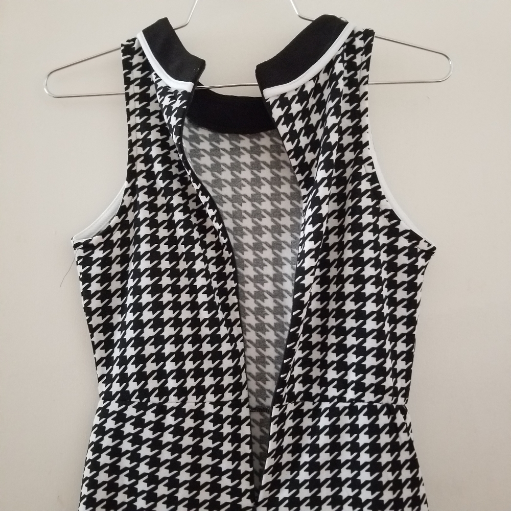 Houndstooth Black Contrast Scoop Neck Dress - Picture 4 of 6